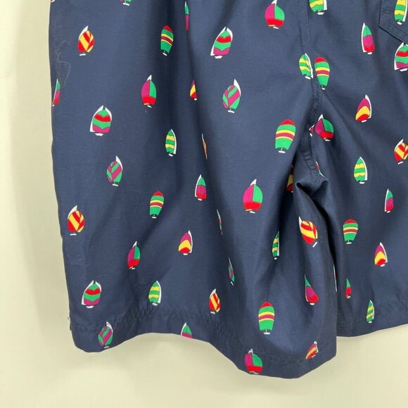 Lands End Swim Trunks Lined Men's size large navy all over sailboat print bathin - Picture 8 of 12